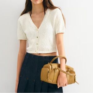 New H&M SLUB-KNIT CARDIGAN Cream Short Sleeve size M